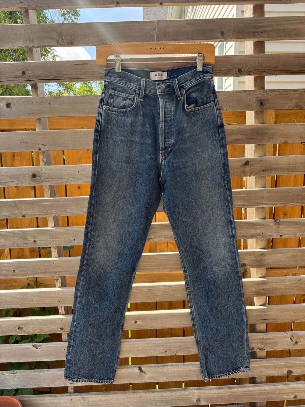 Agolde 90’s High-Rise Straight-Leg Jeans in Washed Dark Blue
